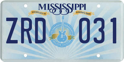 MS license plate ZRD031