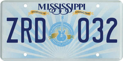 MS license plate ZRD032