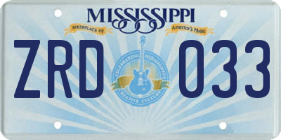 MS license plate ZRD033