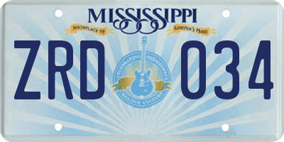 MS license plate ZRD034