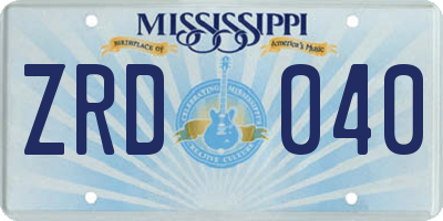 MS license plate ZRD040