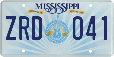 MS license plate ZRD041
