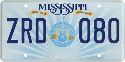 MS license plate ZRD080