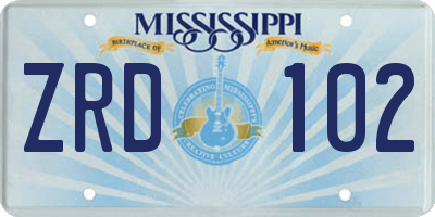 MS license plate ZRD102
