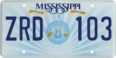 MS license plate ZRD103