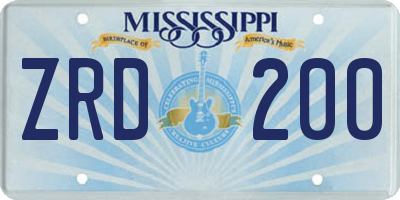 MS license plate ZRD200