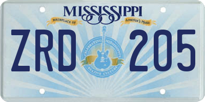 MS license plate ZRD205