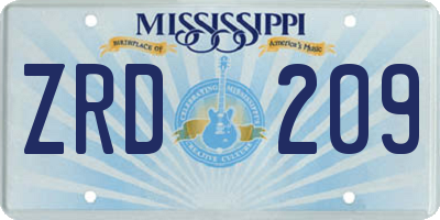 MS license plate ZRD209