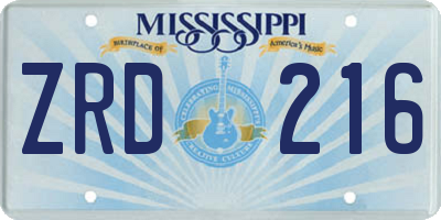 MS license plate ZRD216