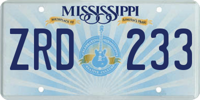 MS license plate ZRD233