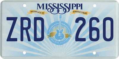 MS license plate ZRD260