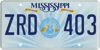 MS license plate ZRD403
