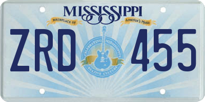 MS license plate ZRD455