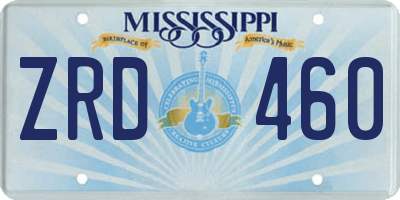 MS license plate ZRD460