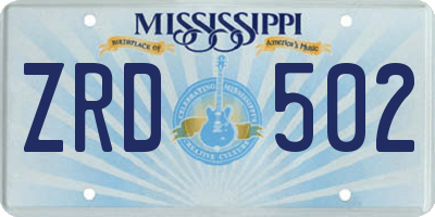 MS license plate ZRD502