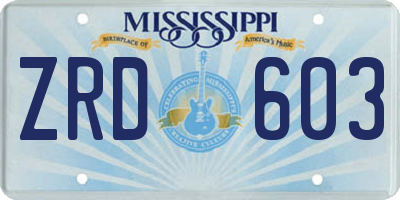 MS license plate ZRD603