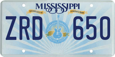 MS license plate ZRD650