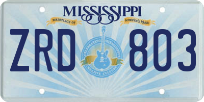 MS license plate ZRD803