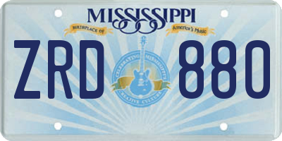 MS license plate ZRD880