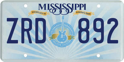 MS license plate ZRD892