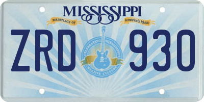 MS license plate ZRD930