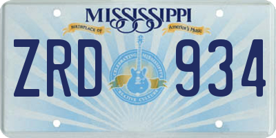 MS license plate ZRD934