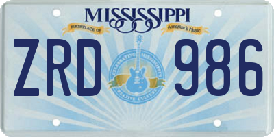 MS license plate ZRD986