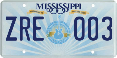 MS license plate ZRE003
