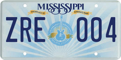 MS license plate ZRE004