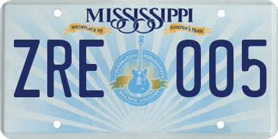 MS license plate ZRE005