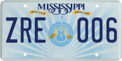 MS license plate ZRE006
