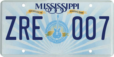 MS license plate ZRE007