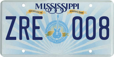 MS license plate ZRE008