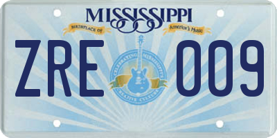 MS license plate ZRE009