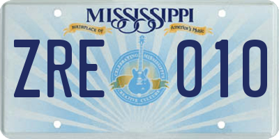 MS license plate ZRE010