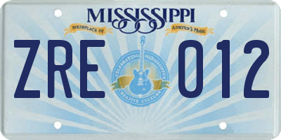 MS license plate ZRE012