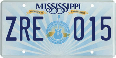 MS license plate ZRE015
