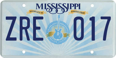 MS license plate ZRE017