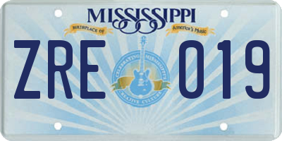MS license plate ZRE019