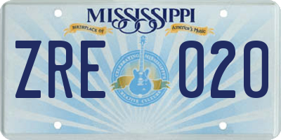 MS license plate ZRE020