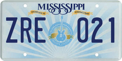 MS license plate ZRE021