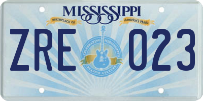 MS license plate ZRE023