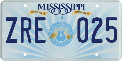 MS license plate ZRE025