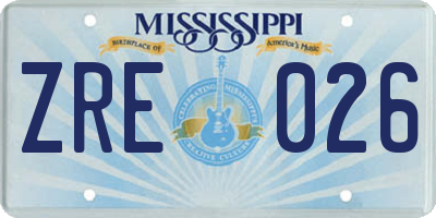 MS license plate ZRE026