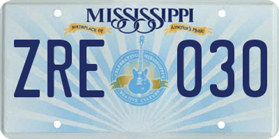 MS license plate ZRE030
