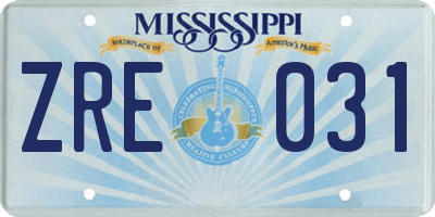 MS license plate ZRE031