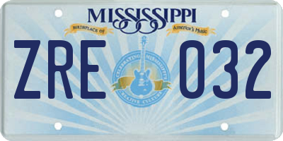 MS license plate ZRE032