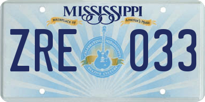 MS license plate ZRE033