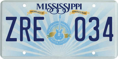 MS license plate ZRE034
