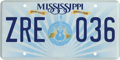 MS license plate ZRE036